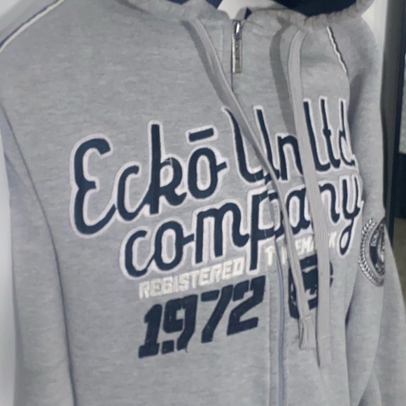 Ecko Unltd. Men's Grey and Green Hoodie - Picture 1 of 4